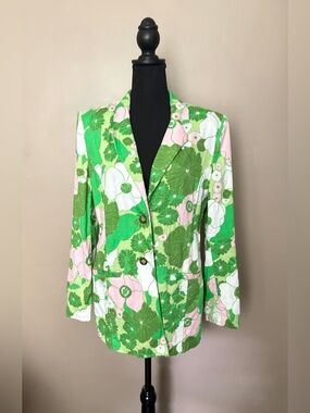 ASOS Design linen blazer suit jacket retro floral print NWOT s 8